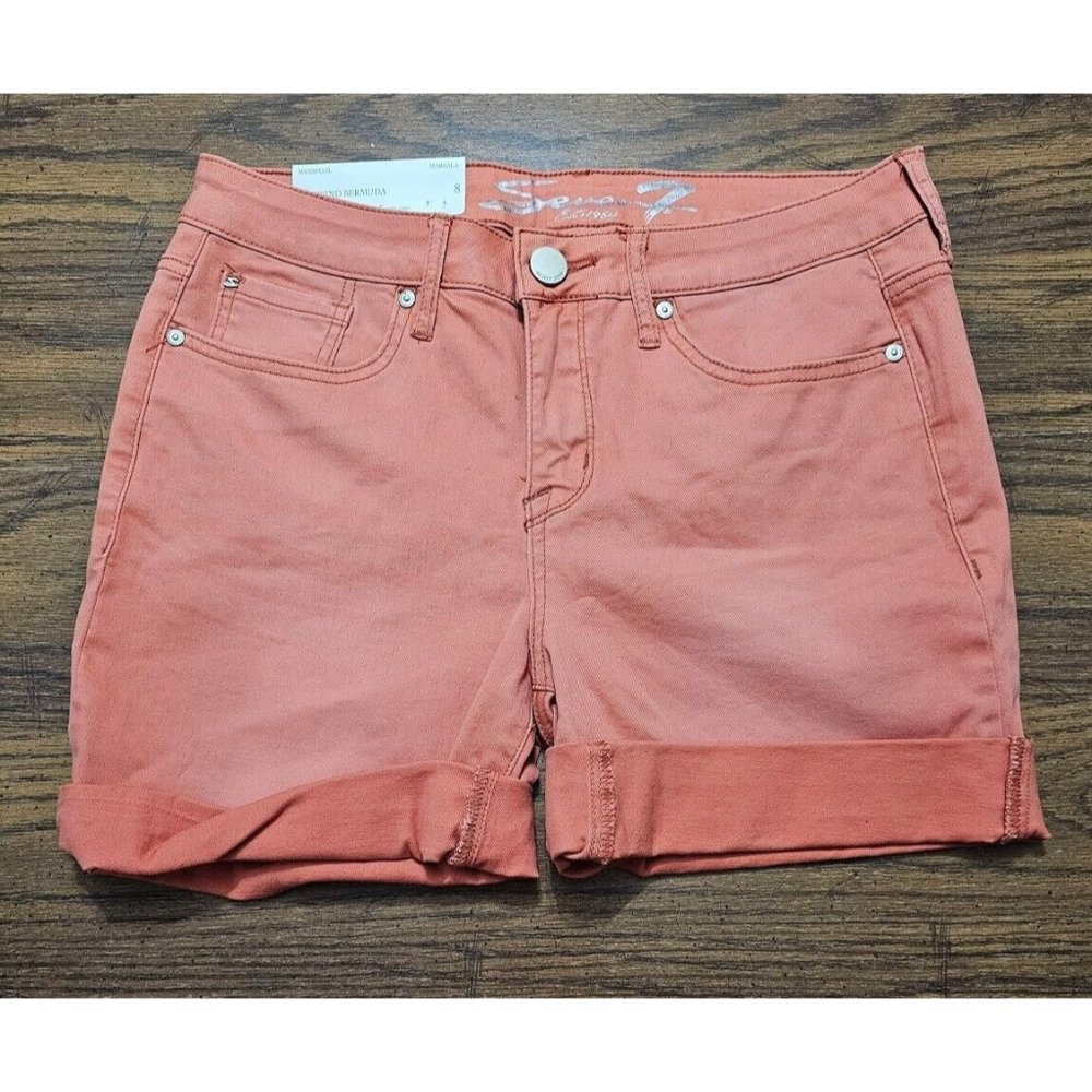 SEVEN 7 Womens Marsala Orange Release Hem Denim Weekend Bermuda Shorts 8